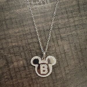 NWOT Mickey Mouse Cubic Zirconia Initial “B” Pendant Necklace in Sterling Silver